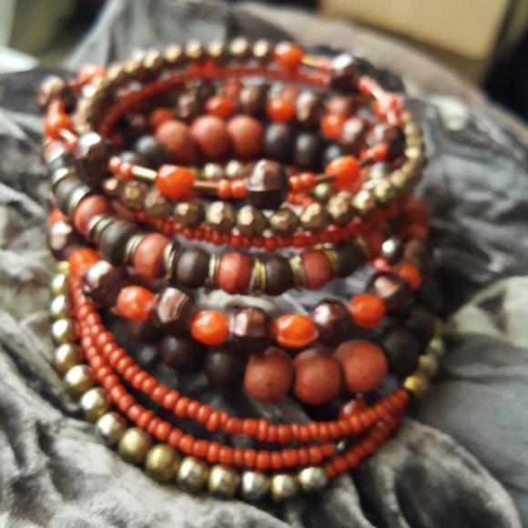 Beaded Cuff Stacked Memory Wire Bracelet - Picture 2 of 3